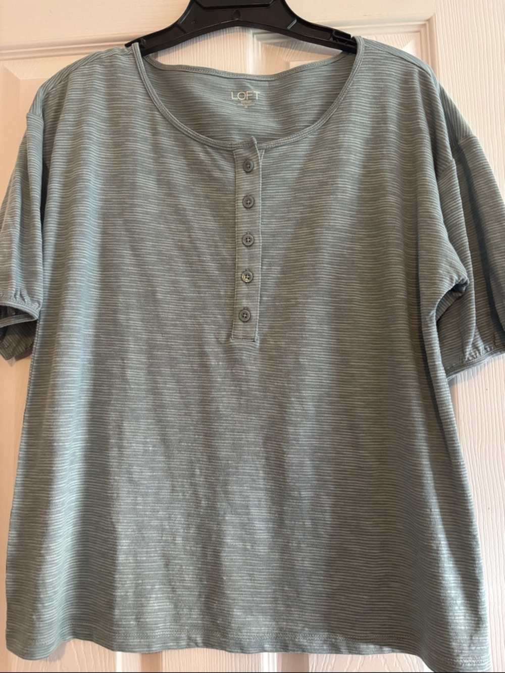 LOFT Outlet Lightweight Striped Henley Tee in Dusty Sage